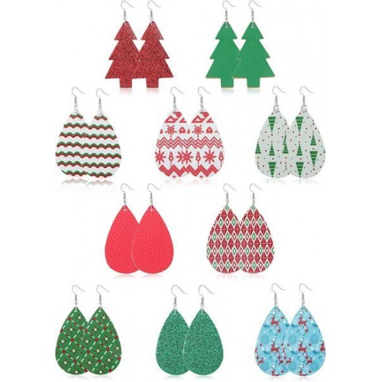 10 Pairs Christmas Leather Earrings Teardrop Tree Drop Earrings For Women Holiday Lightweight Statement Dangle Earrings Set Xmas Party 10 Pairs Christmas Leather Earrings Teardrop Tree Drop Earrings For Women Holiday Lightweight Statement Dangle Earrings Set Xmas Party